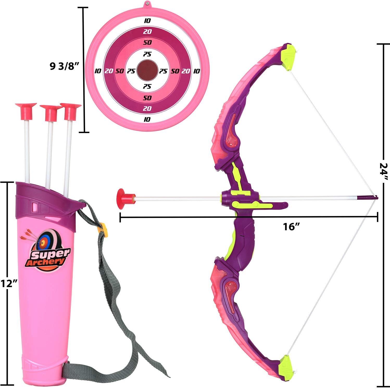 Click N' Play Pink Bow & Arrow Archery Set For Girls, Toy Bow & Arrow That Lights Up For Outdoor Play With 3 Suction Cup Arrows,