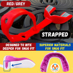 Oral Mart Red/Gray Strapped Youth Mouth Guard For Kids - Sports Mouthguard With Strap For Football, Ice Hockey, Lacrosse, Taekwo