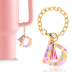 Letter Charm Accessories for Stanley Cup 1 PCS Cute Initial Keychain Handle Charm for Stanley Tumbler for Women Pink Letter D