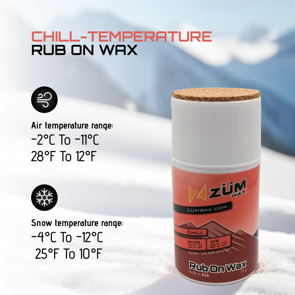Zumwax Rub-On Ski/Snowboard/Nordic/Cross-Country Wax 70G, Chill Temperature, Easy Cork Applicator, Long-Lasting Performance, Sec