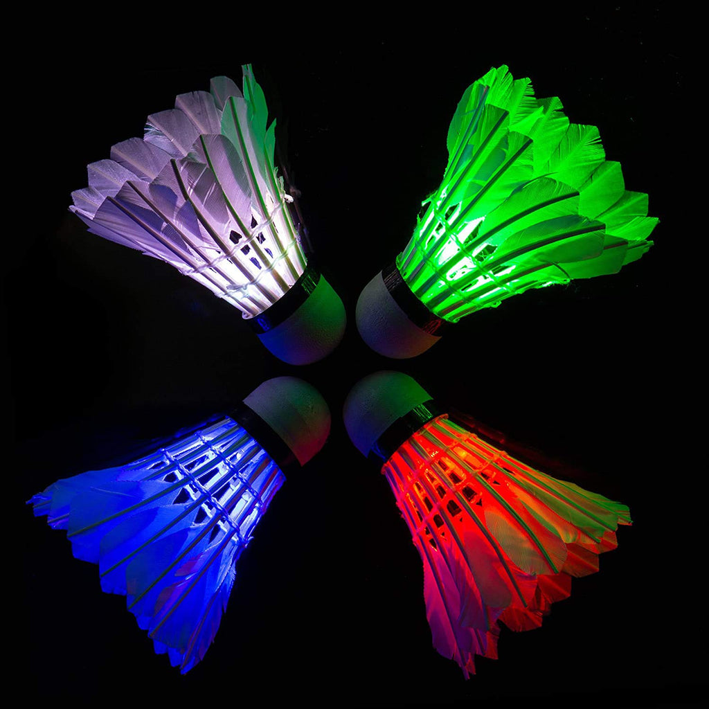 Arespark Led Badminton Shuttlecock, Dark Night Colorful Led Goose Feather Glow Birdies Lighting, Light Up Shuttle-Cocks Badminto