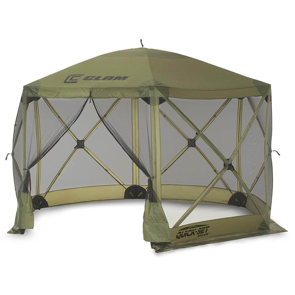 Clam Pop Up Screen Tent, Outdoor Camping Gazebo Canopy, Escape, 11.5', Green - Heavy-Duty Portable Screened Shelter With Netting