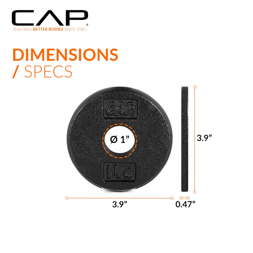 CAP Barbell Cast Iron Standard 1-Inch Weight Plate Set - Barbell Weights for Home Gym, Strength Training, and Weightlifting, 1.2