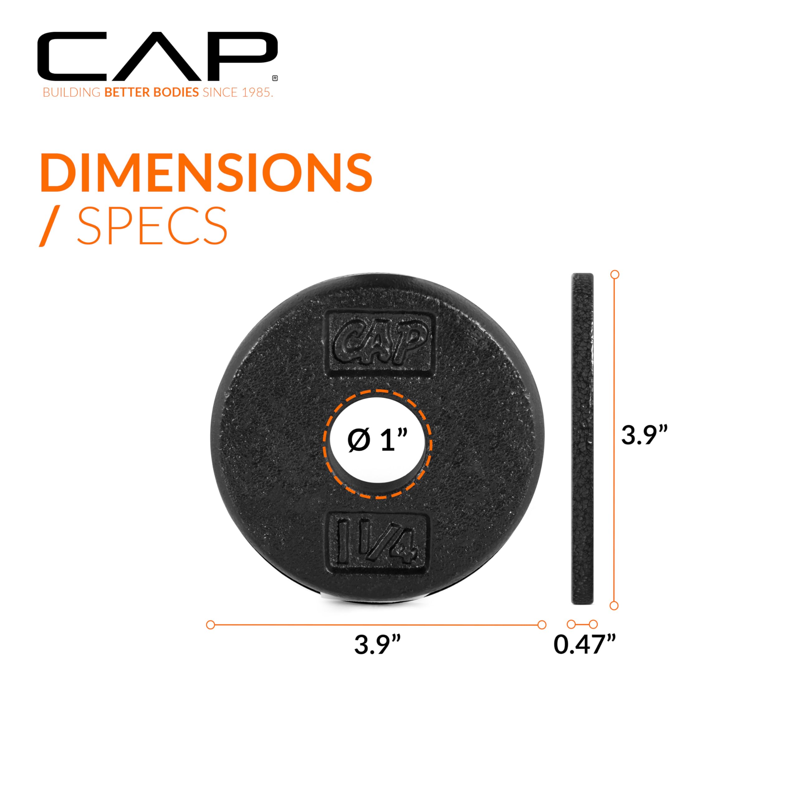 CAP Barbell Cast Iron Standard 1-Inch Weight Plate Set - Barbell Weights for Home Gym, Strength Training, and Weightlifting, 1.2