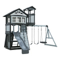 Backyard Discovery Whispering Point Light Gray Cedar Wood Swing Set with Wave Slide, Clubhouse, Crows Nest, Play Kitchen, Belt S