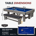 Hathaway Logan 7-Ft Pool Table Combo Set With Benches - Rustic Gray With Blue Felt, Barnwood