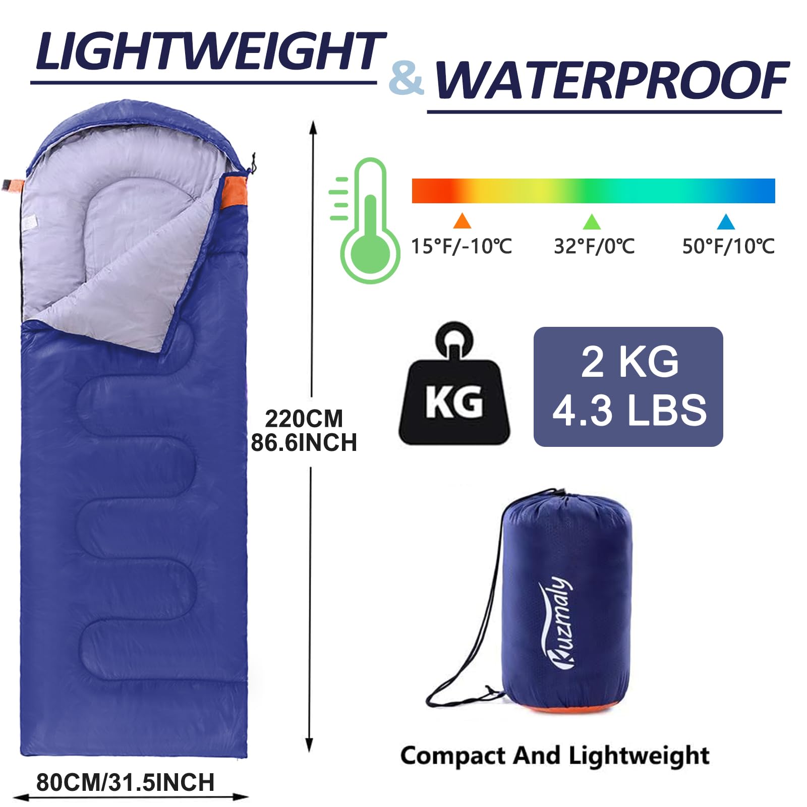 Kuzmaly Camping Sleeping Bag For Adults Kid, 3 Seasons Sleeping Bags For Camp, Hiking, Backpacking, Indoor & Outdoor S Lightweig