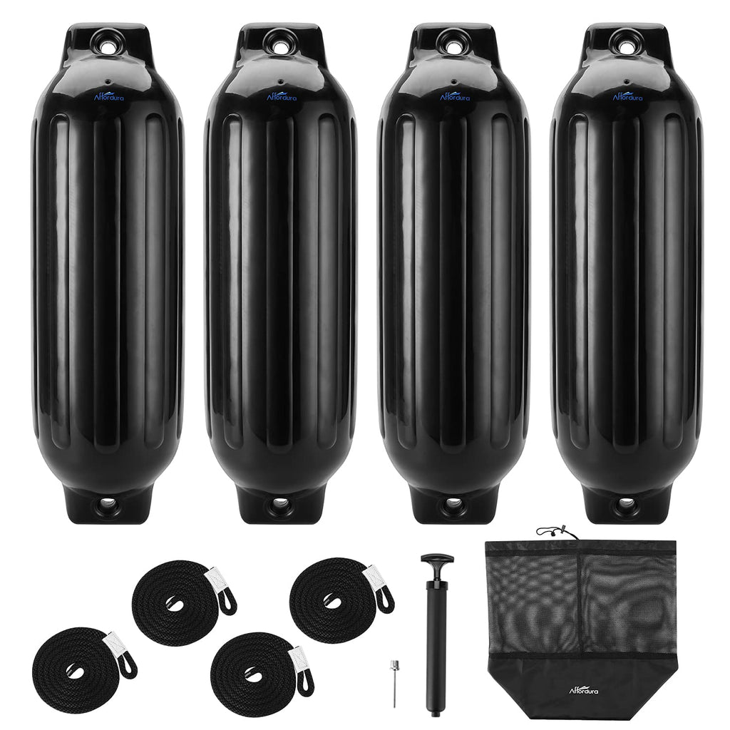 Affordura Boat Fender 4 Pack Boat Bumpers Fenders With 4 Ropes, Boat Bumpers For Pontoon Boat Fenders Inflatable (Black, 85 Inch