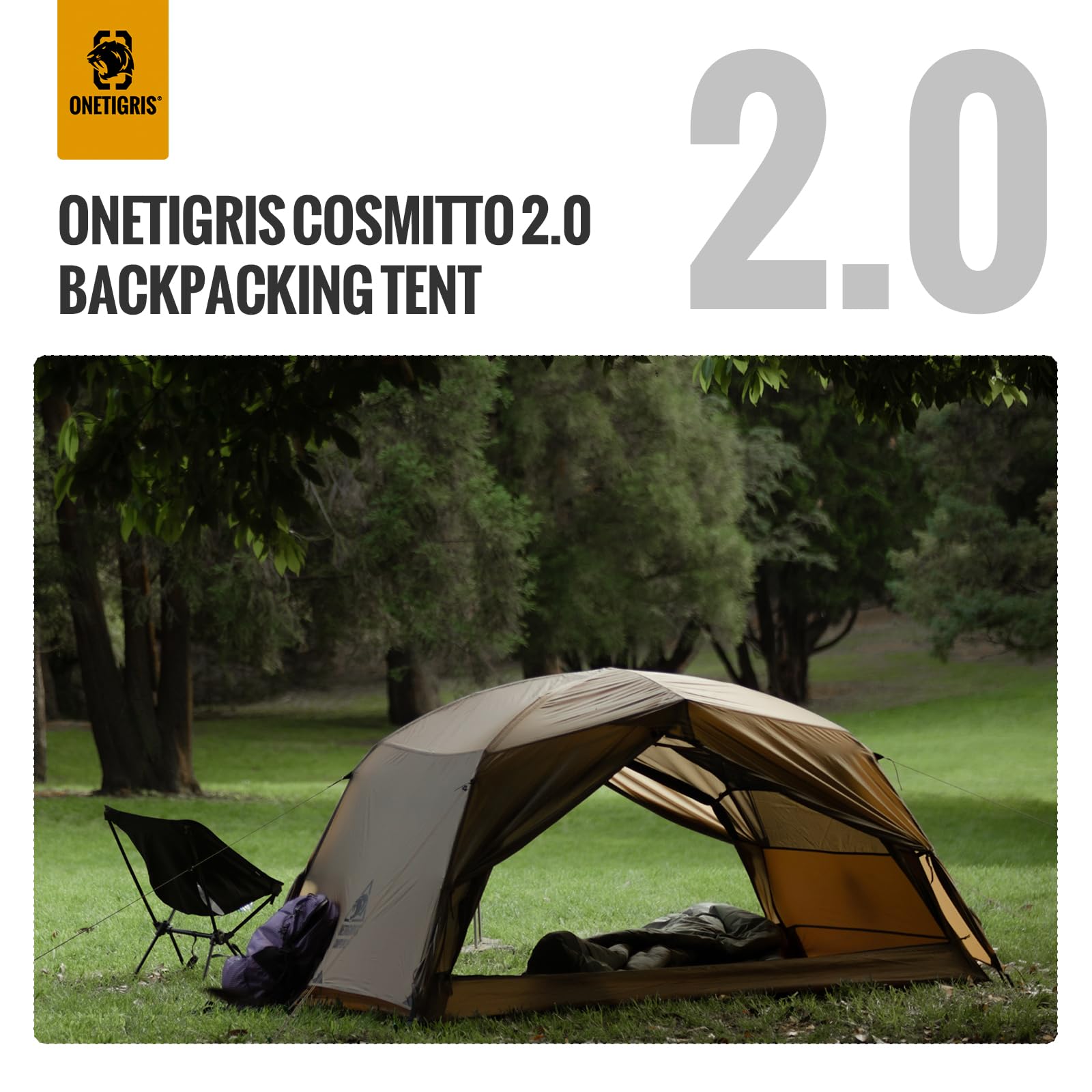 Onetigris Cosmitto 2 Person Backpacking Tent Shelter- Free Standing Lightweight Waterproof 3 Season Camping Tent For Outdoor Hik
