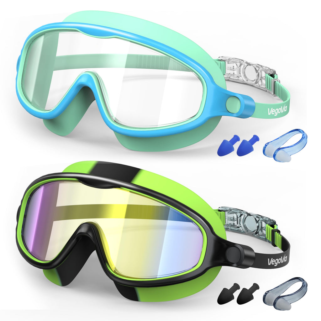 Vegovia Kids Swim Goggles 6-14 2 Pack, Swimming Goggles For Kids 8-14, Anti-Fog Uv Protection For Toddler Youth Teens Boys Girls