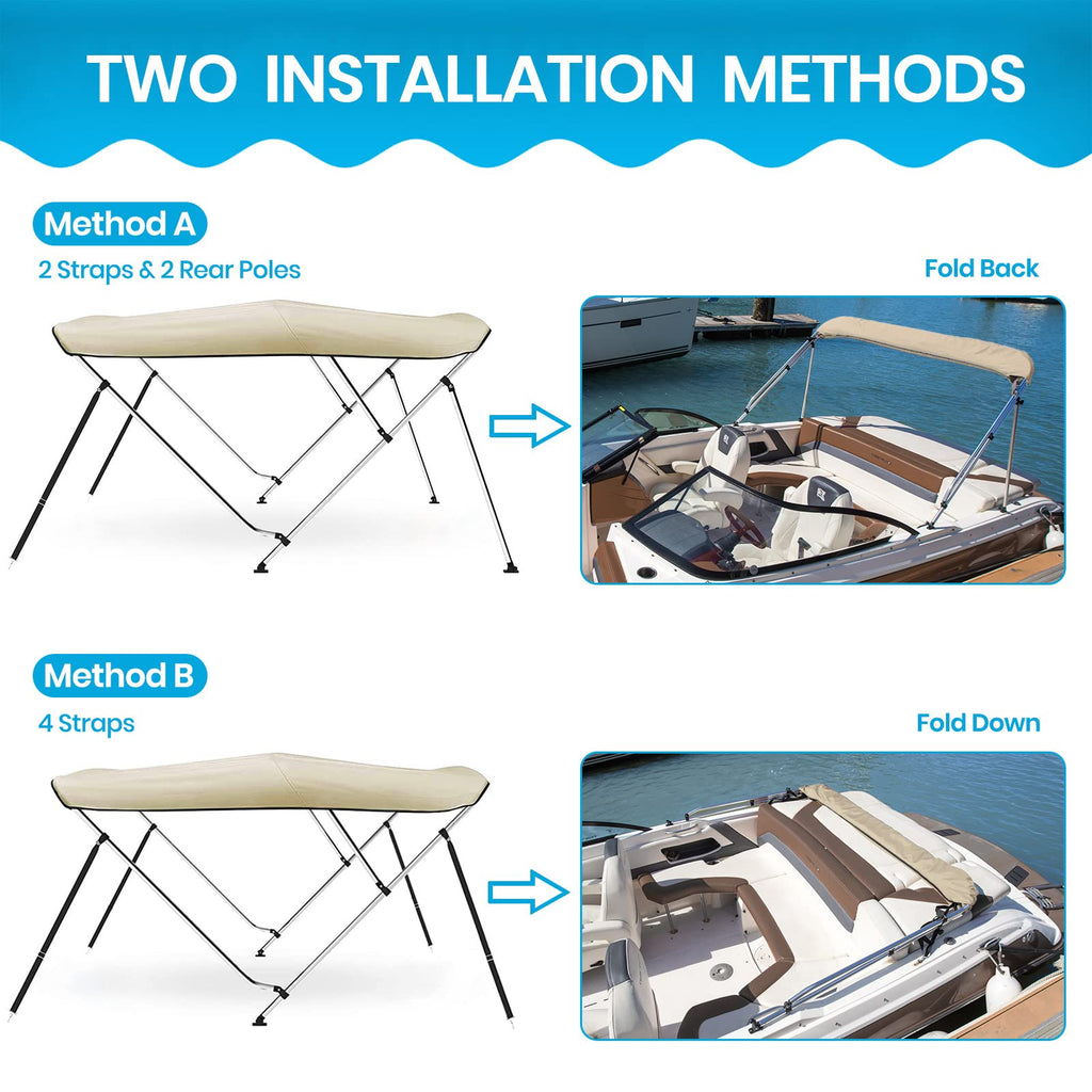 Naviskin Sand 4 Bow 8 'L X 54 '' H X 91 ''-96 '' W Bimini Top Cover Includes Mounting Hardwares,Storage Boot With 1 Inch Aluminu