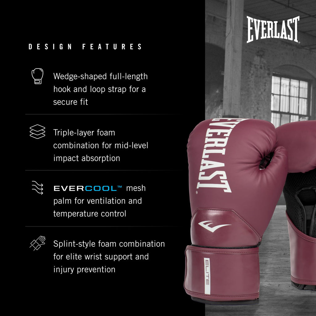 Everlast Elite 2 Boxing Gloves | Training Gloves For Men And Women | Secure Fit Hook And Loop Closure & Ventilation | Heavy Bag