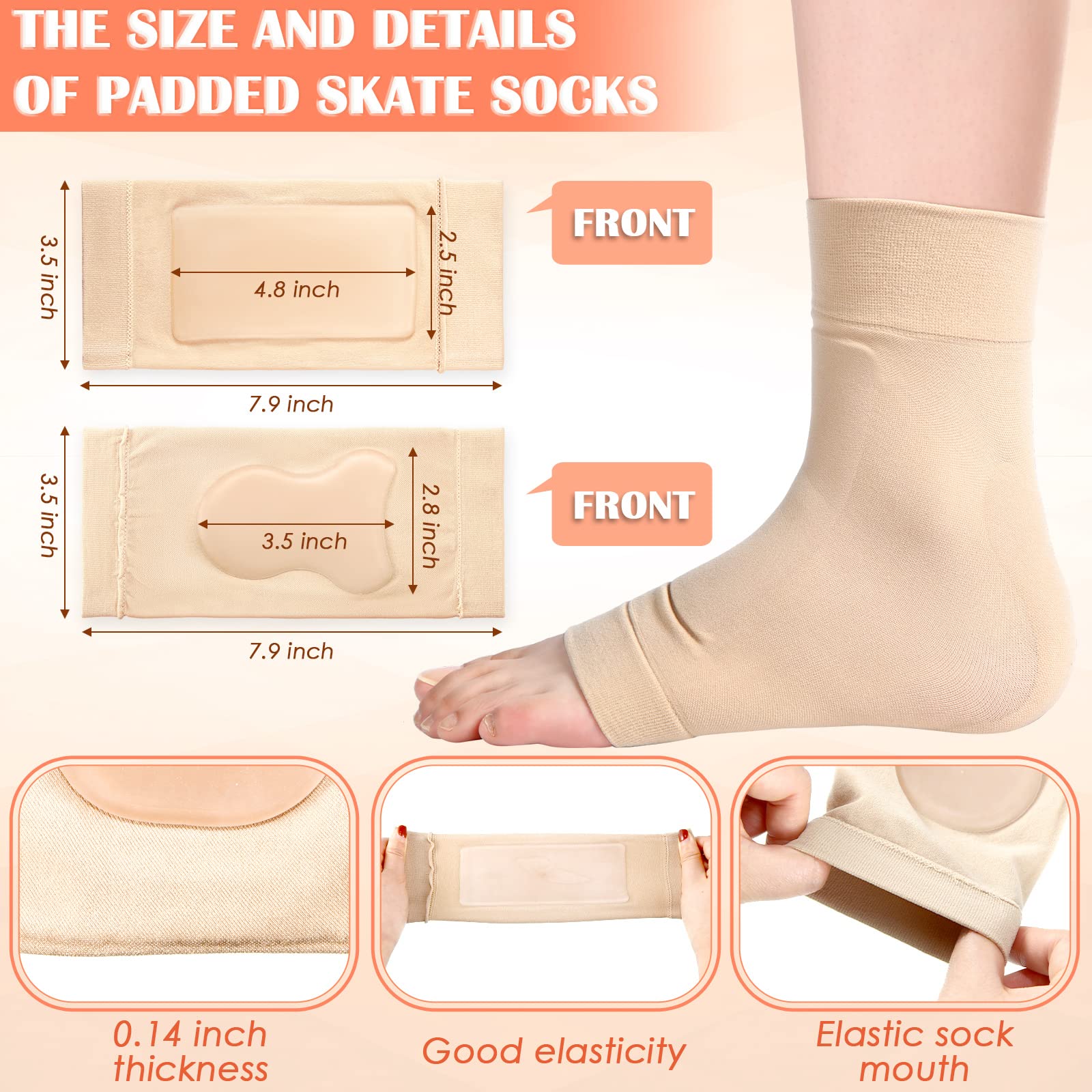 2 Pairs Padded Skate Socks Ankle Protector Ice Skating Boots Socks Skate Ankle Guards Ankle Sleeve Pad For Boots, Skates, Splint