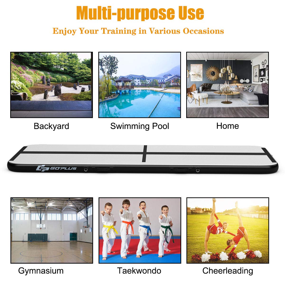 Goplus Inflatable Air Gymnastic Mat, 10Ft/13Ft/15Ft/16.4Ft With Electric Pump, Portable Air Floor Track For Practice Gymnastics
