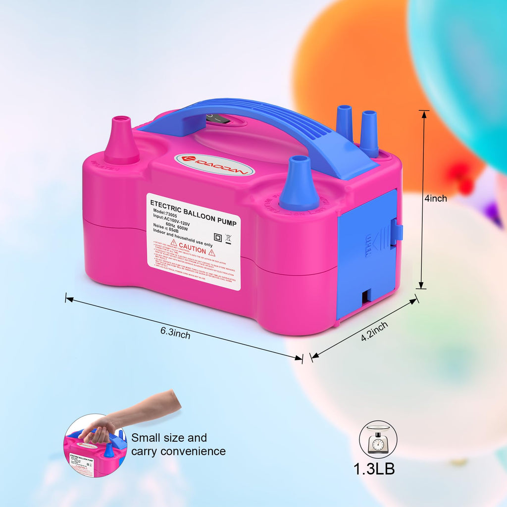 IDAODAN Electric Balloon Pump, Portable Electric Balloon Blower Machine Inflator Air Pump Dual Nozzle 110V 600W for Party Decora