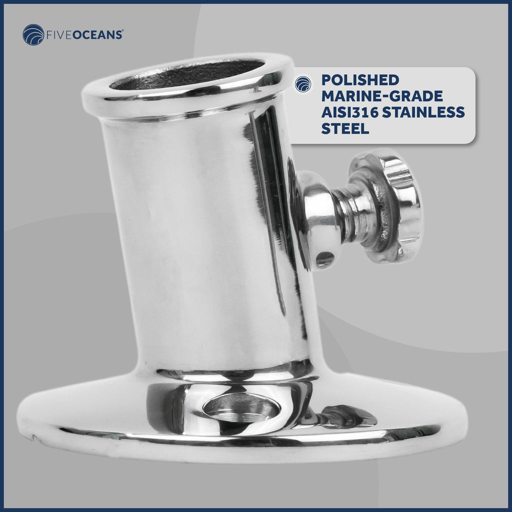 Five Oceans Boat Flag Pole Socket, Flag Pole Holder With Knob, Top Mount, Marine Grade Heavy Duty Stainless Steel, Fits 3/4 Inch