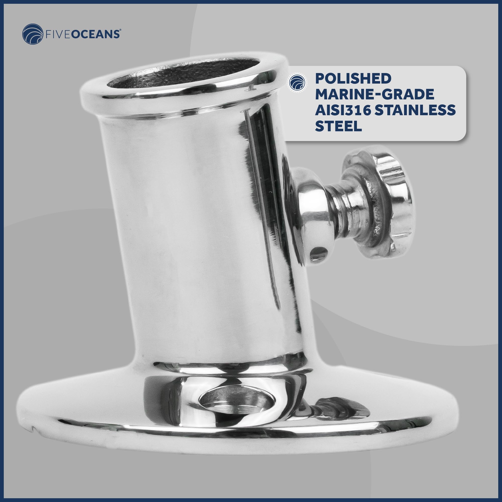 Five Oceans Boat Flag Pole Socket, Flag Pole Holder With Knob, Top Mount, Marine Grade Heavy Duty Stainless Steel, Fits 3/4 Inch