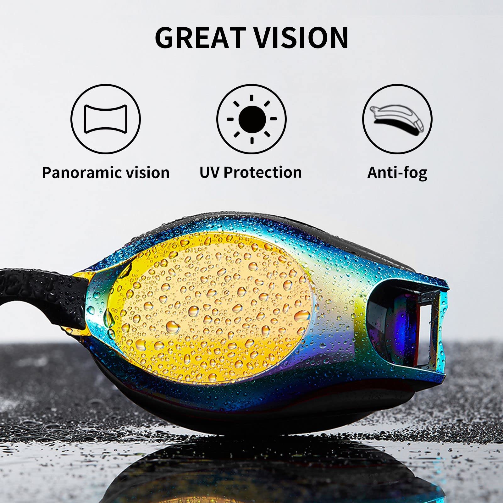 Aikotoo Adjustable Strap Nearsighted Swimming Goggles, Shortsighted Swim Goggles