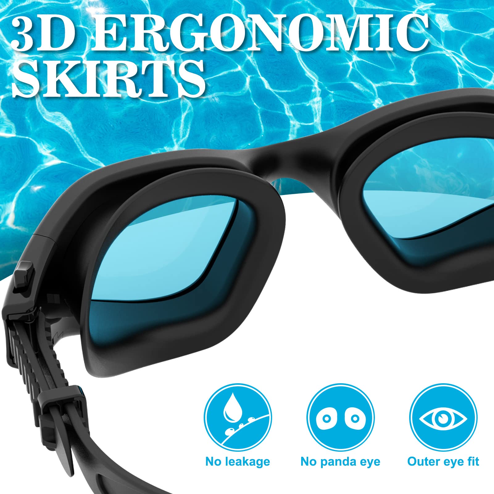 Win.Max Polarized Swimming Goggles Swim Goggles Anti Fog Anti Uv No Leakage Clear Vision For Men Women Adults Teenagers (All Bla