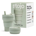 Stojo Collapsible Travel Cup With Straw - Sage Green, 16Oz / 470Ml - Reusable To-Go Pocket Size Silicone Bottle For Hot And Cold