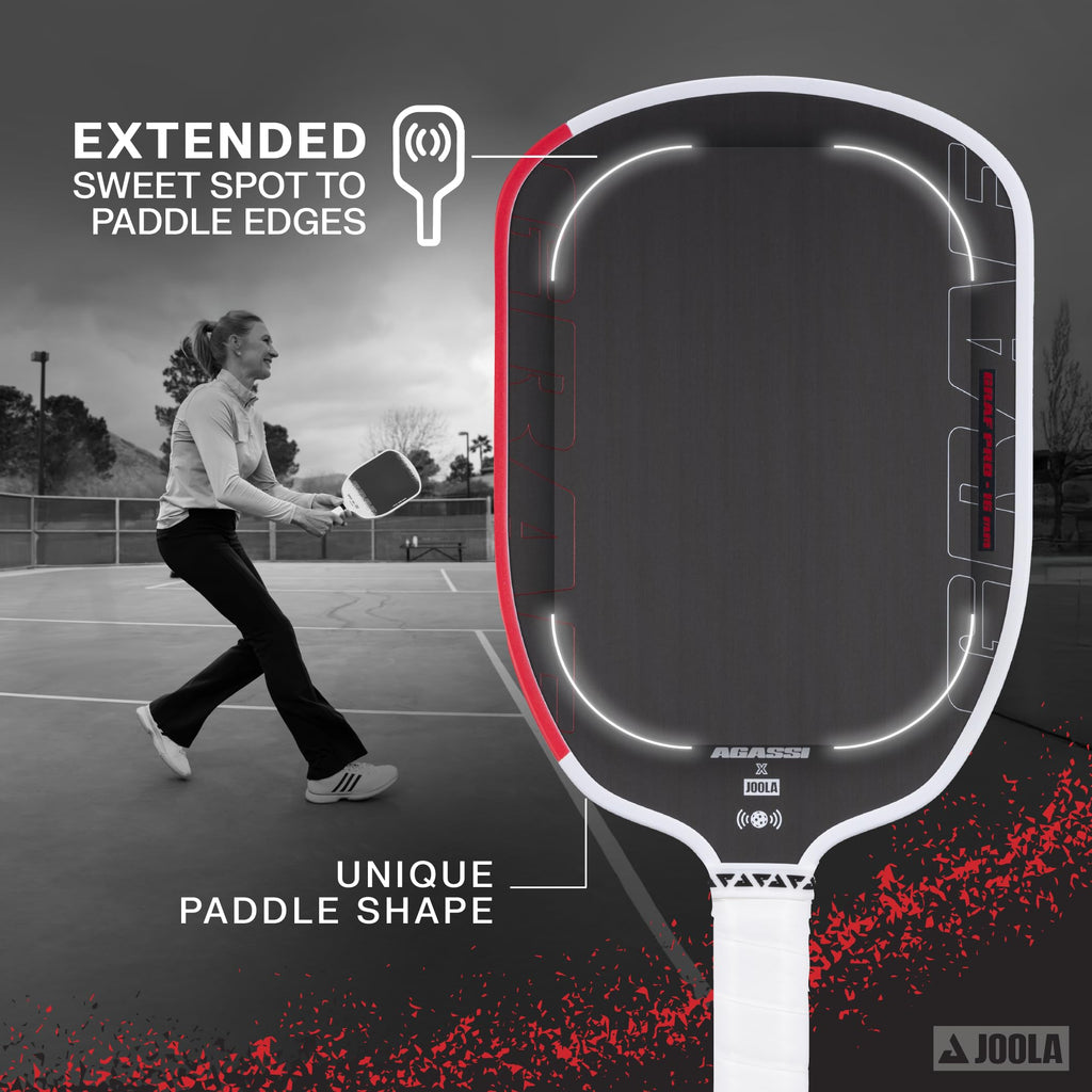 Joola Graf Pro Iv 16Mm Pickleball Paddle W/Extended Sweet Spot - Carbon Fiber Surface Increases Spin & Control - Sk Film For Pow