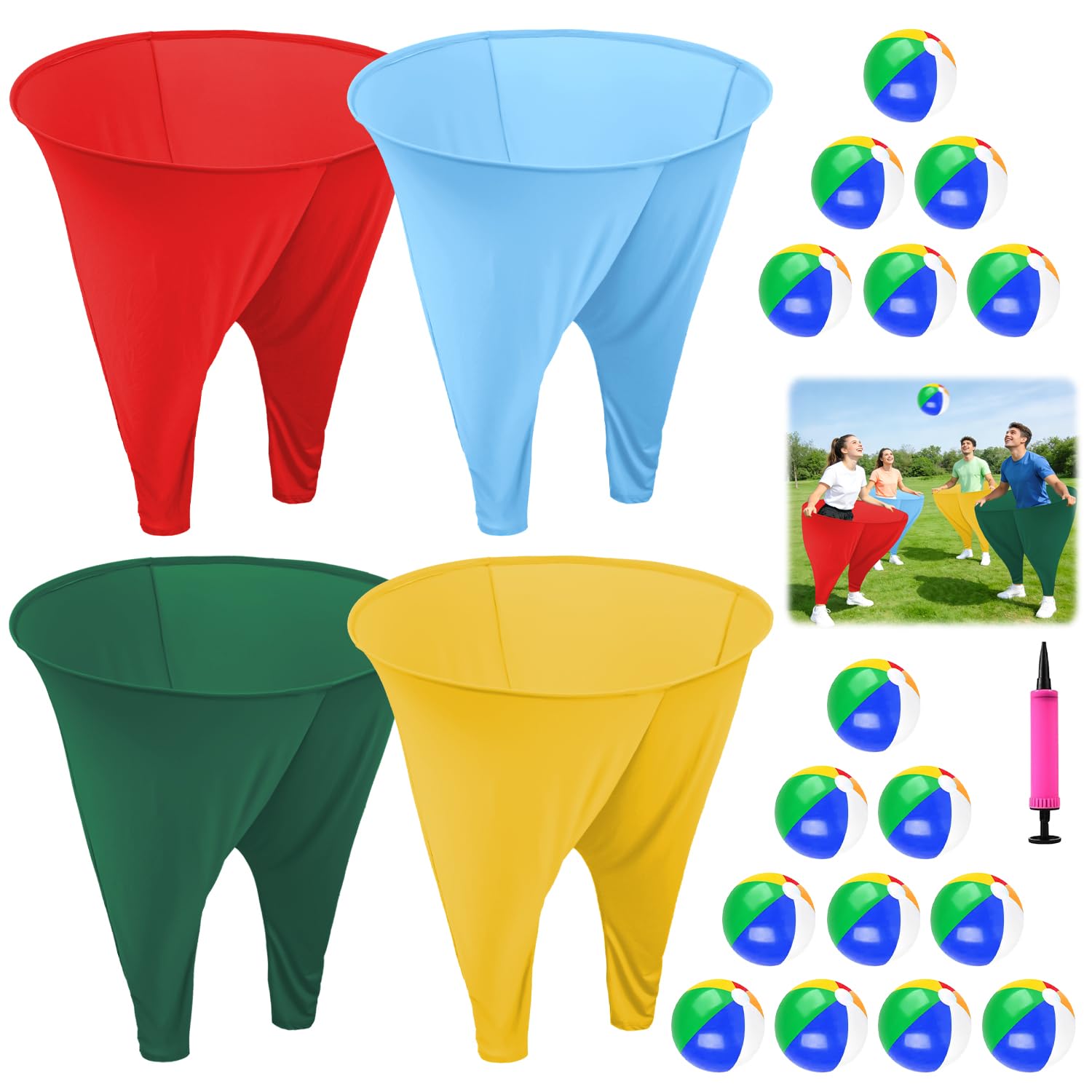 WUPIOS 4 Sets Granny Pants Game Giant Granny Pants Outdoor Game Includes Bouncy Balls & Air Pumps Hilarious Outdoor Games for Ad