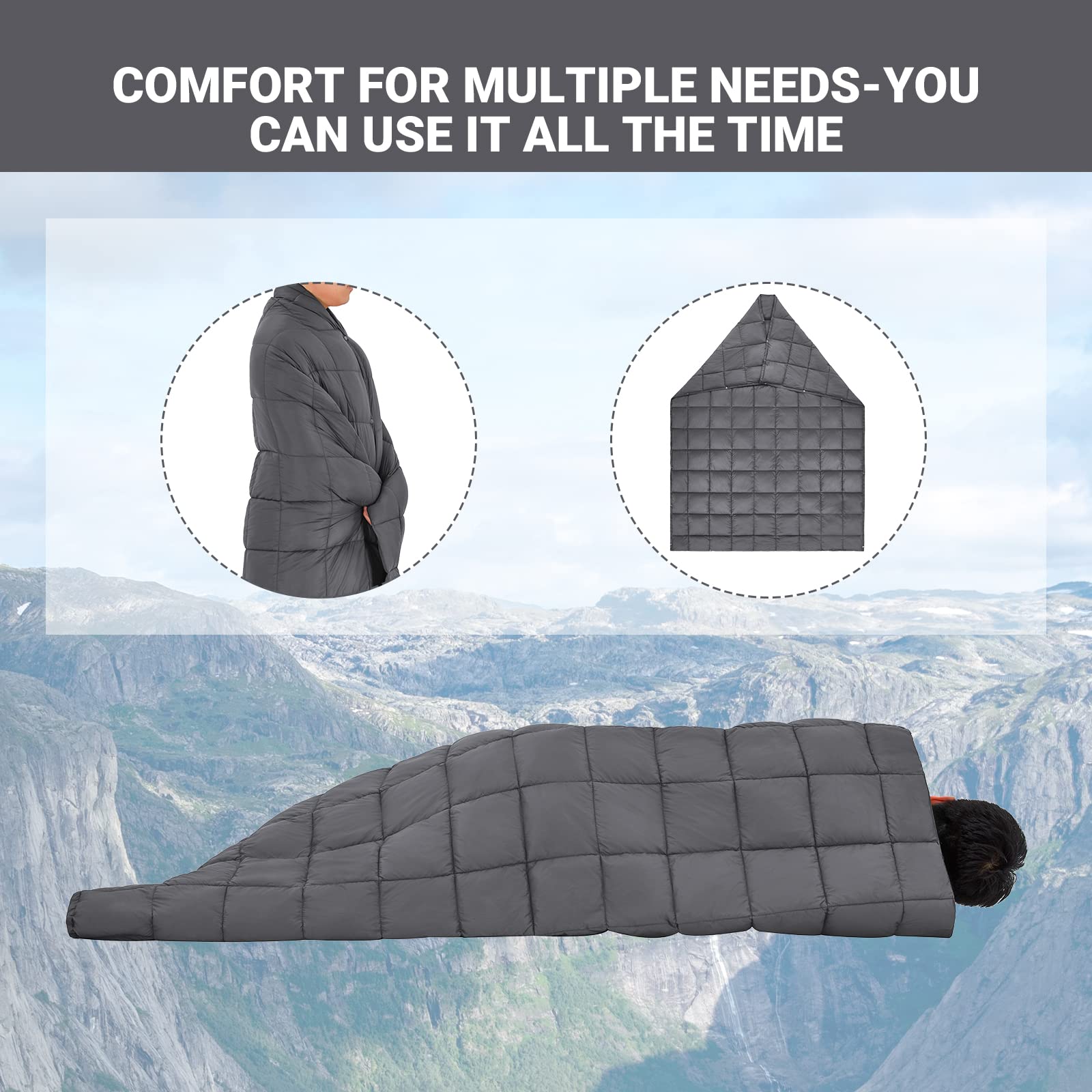 Kingcamp Camping Blanket Lightweight, Multifunctional Warm Puffy Outdoor Blanket With Snap Button, Water Repellent, Packable, Fo
