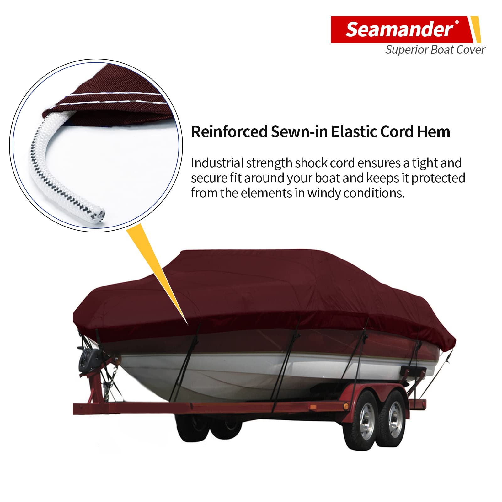 Seamander Waterproof Boat Cover, Solution-Dyed Yarn Marine Grade Cover Fits 23' To 24' Ft Bass, V-Hull, Tri-Hull, Fish & Ski, Ru