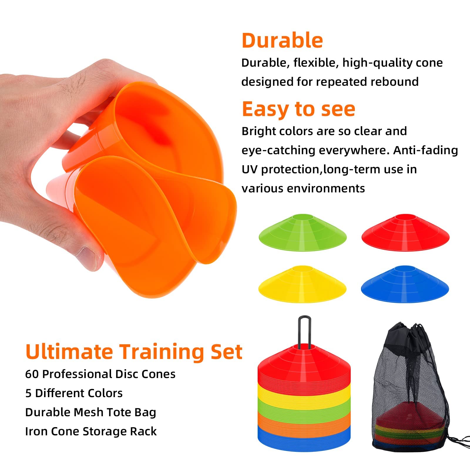 60 Pack,Agility Soccer Cones With Carry Bag And Holder For Training,Sports Cones , Disc Sports Cones,Football Cones For Drills K
