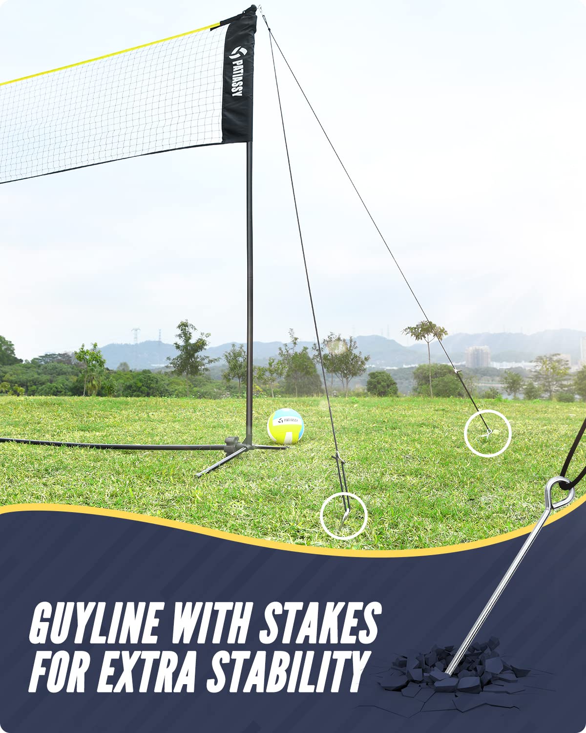 Patiassy 5.1Ft-7.4Ft Adjustable Height Volleyball Badminton Net Set 17Ft Portable Sports Net With Poles, 4 Badminton Rackets, 3
