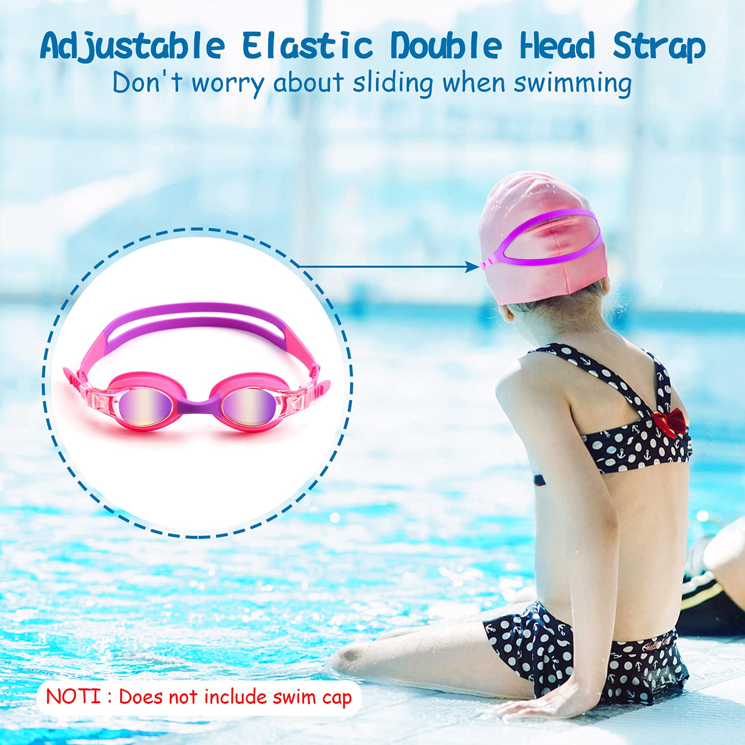 Cooloo Kids Goggles For Swimming For Age 3-15, 2 Pack Kids Swim Goggles With Nose Cover, No Leaking, Anti-Fog, Waterproof, Purpl