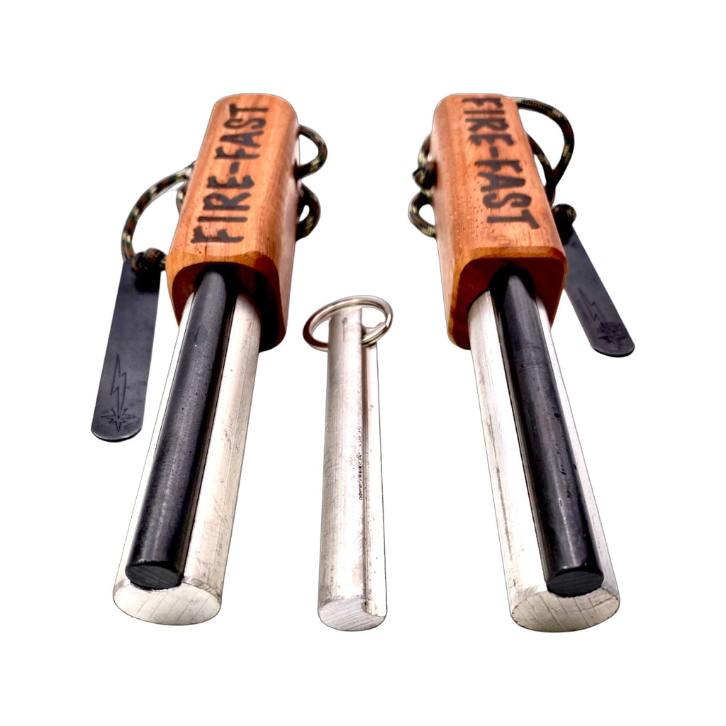 Fire-Fast Trekker Twin. Two Trekkers Plus Extra Mag Rod. Best Emergency Waterproof Survival Firestarters. Magnesium And Euro Fir