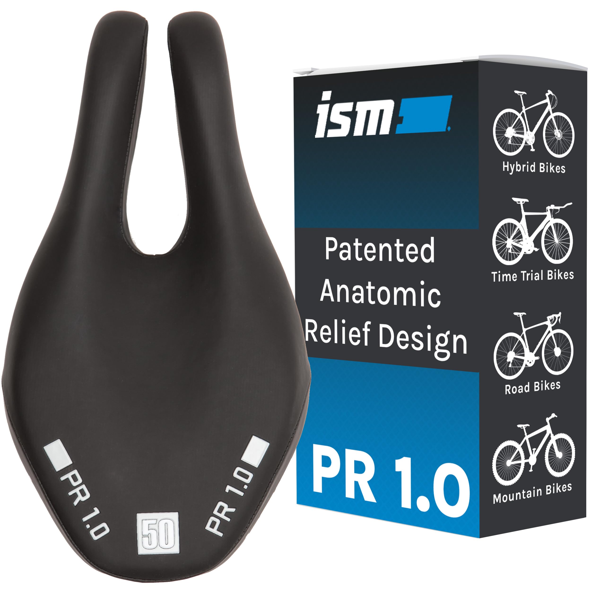 Ism Pr 1.0 Noseless Bicycle Seat - Anatomic Relief Bicycle Saddle For Hybrid Bikes, Time Trial Bikes, Road Bikes, And Mountain B