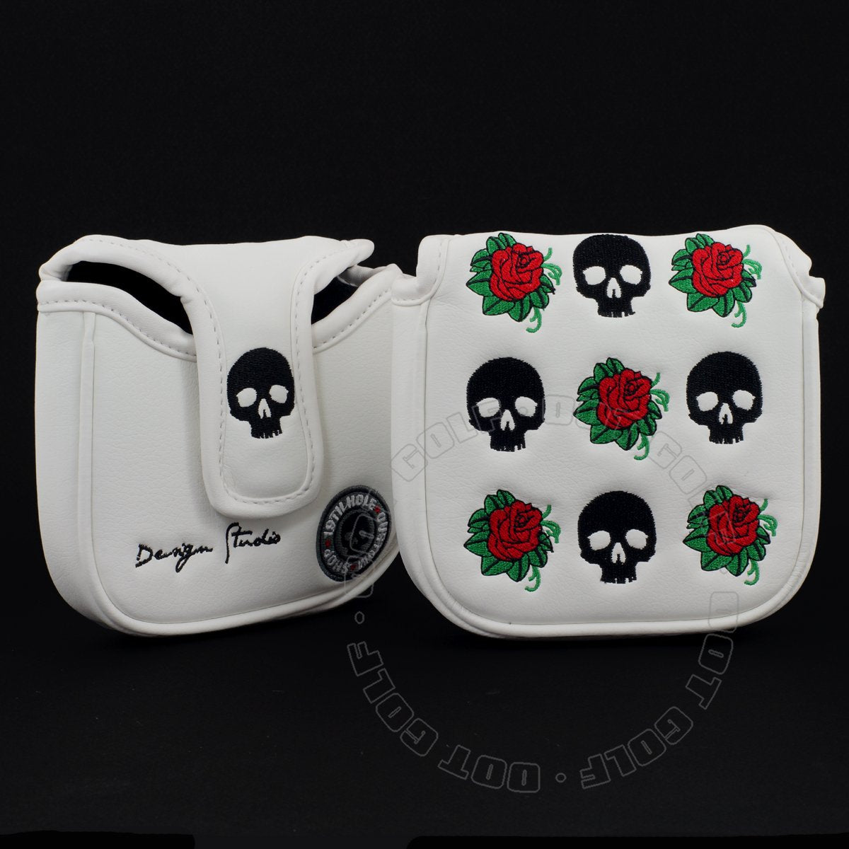 19Th Hole Custom Shop Skull And Rose High-Moi Mallet Putter Headcover, Heel Shaft, White, Golf Head Cover