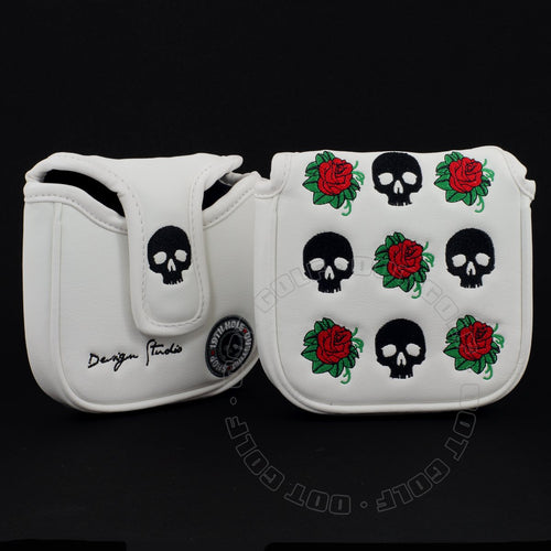 19Th Hole Custom Shop Skull And Rose High-Moi Mallet Putter Headcover, Heel Shaft, White, Golf Head Cover