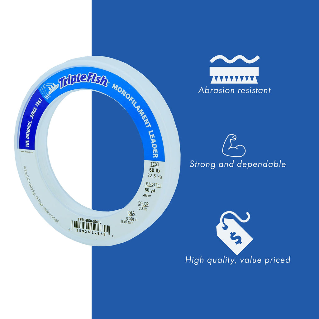 Triple Fish Monofilament Leader, 50 Lb / 22.7 Kg Test, .028 In / 0.70 Mm Dia, Camo, 50 Yd / 46 M