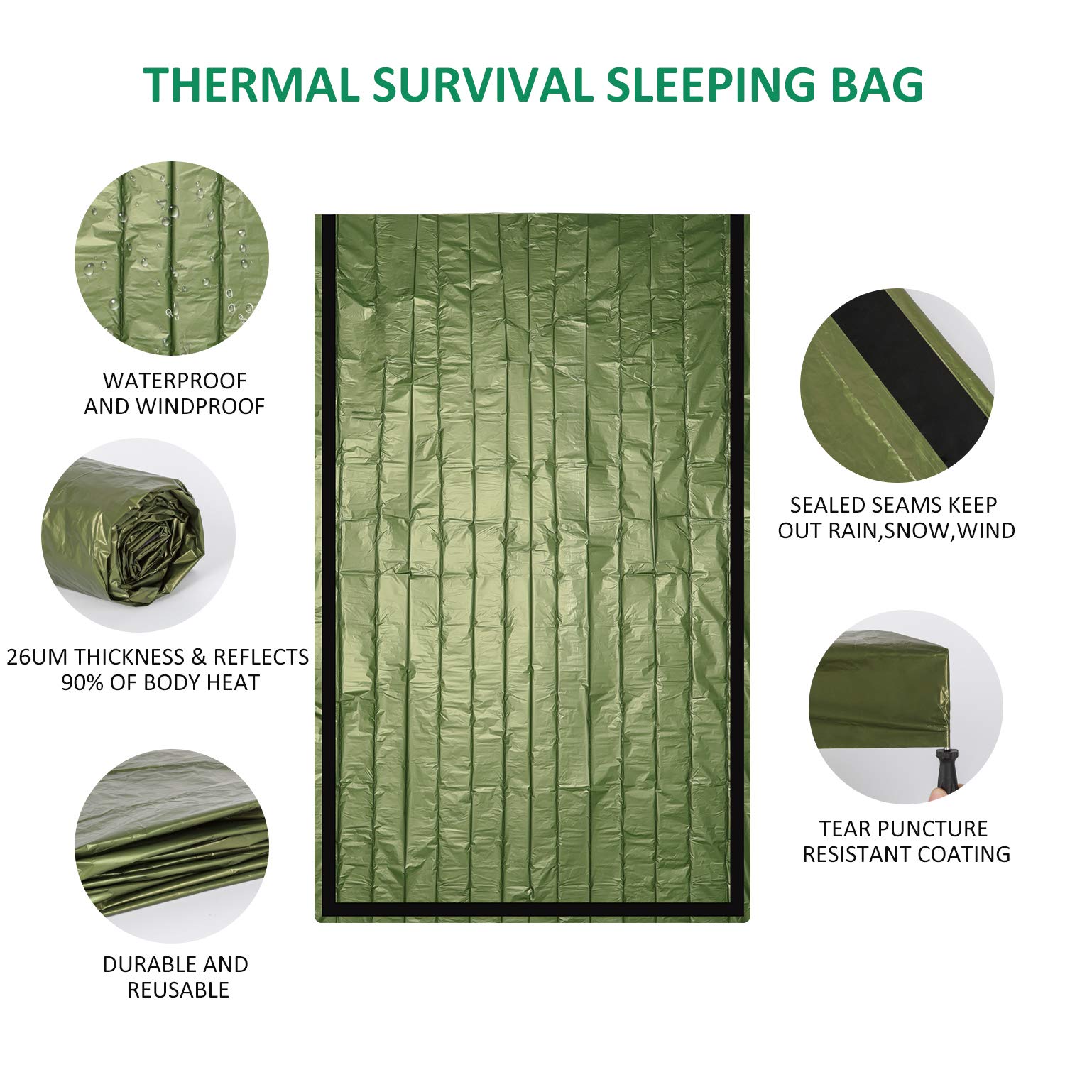 Zmoon Emergency Sleeping Bag 2 Pack Lightweight Survival Sleeping Bags Thermal Bivy Sack Portable Emergency Blanket For Camping,