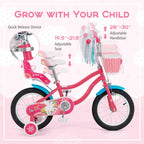 Baby Joy Kids Bike, 14 Inch Children Bicycle W/Basket, Doll Seat, Colorful Streamers, Training Wheels, Adjustable Seat & Handleb
