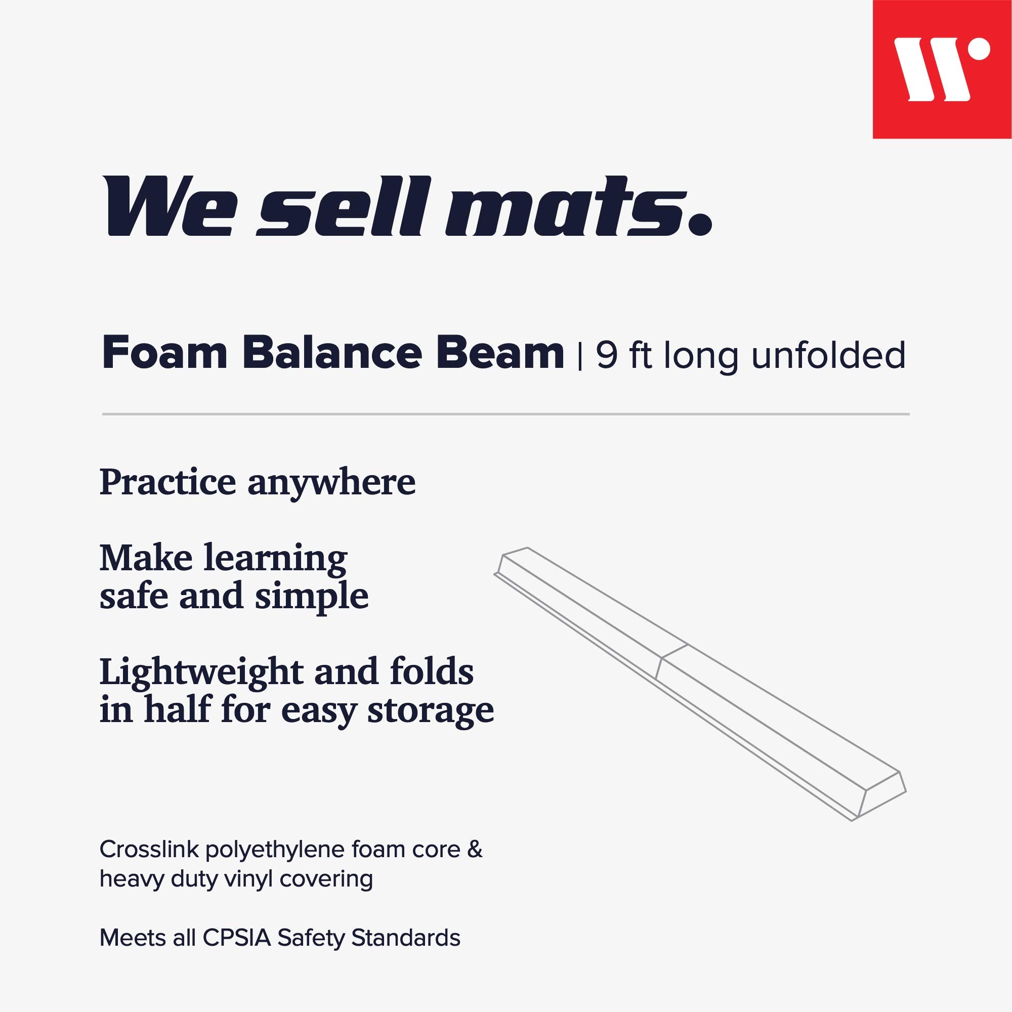 We Sell Mats 9 Ft Folding Foam Balance Beam Bar, Portable Gymnastics Equipment For Gymnast, Children Or Cheerleaders, Black