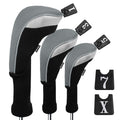 Andux 3Pcs/Set Golf 460Cc Driver Wood Club Head Covers Long Neck With Interchangeable No. Tags Grey