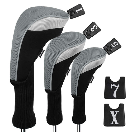 Andux 3Pcs/Set Golf 460Cc Driver Wood Club Head Covers Long Neck With Interchangeable No. Tags Grey
