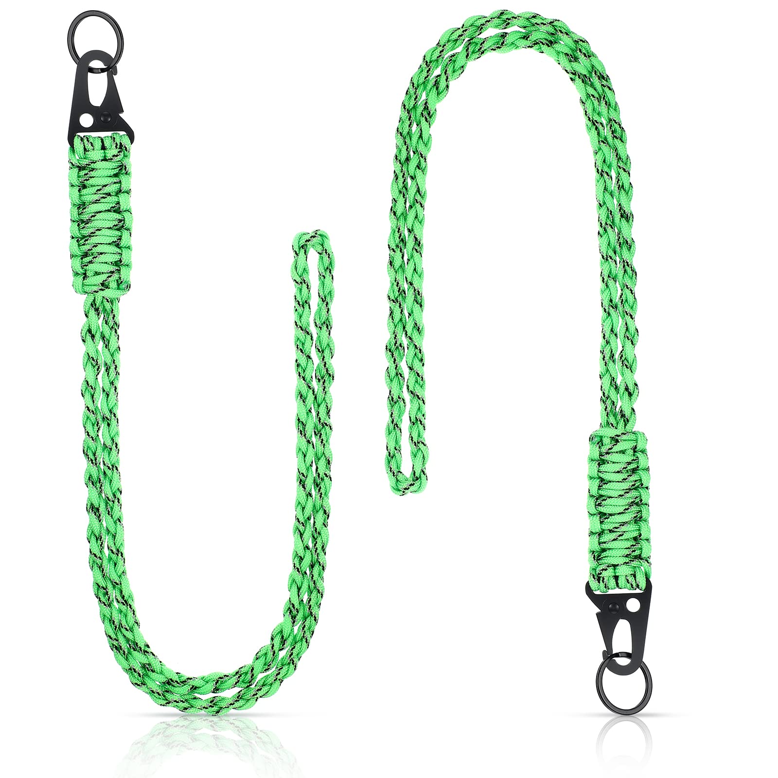 Frienda 2 Set Heavy Duty Paracord Lanyard Necklace Whistles Strap Braided 550 Keychain Lanyard for Outdoor Activities (Neon Gree