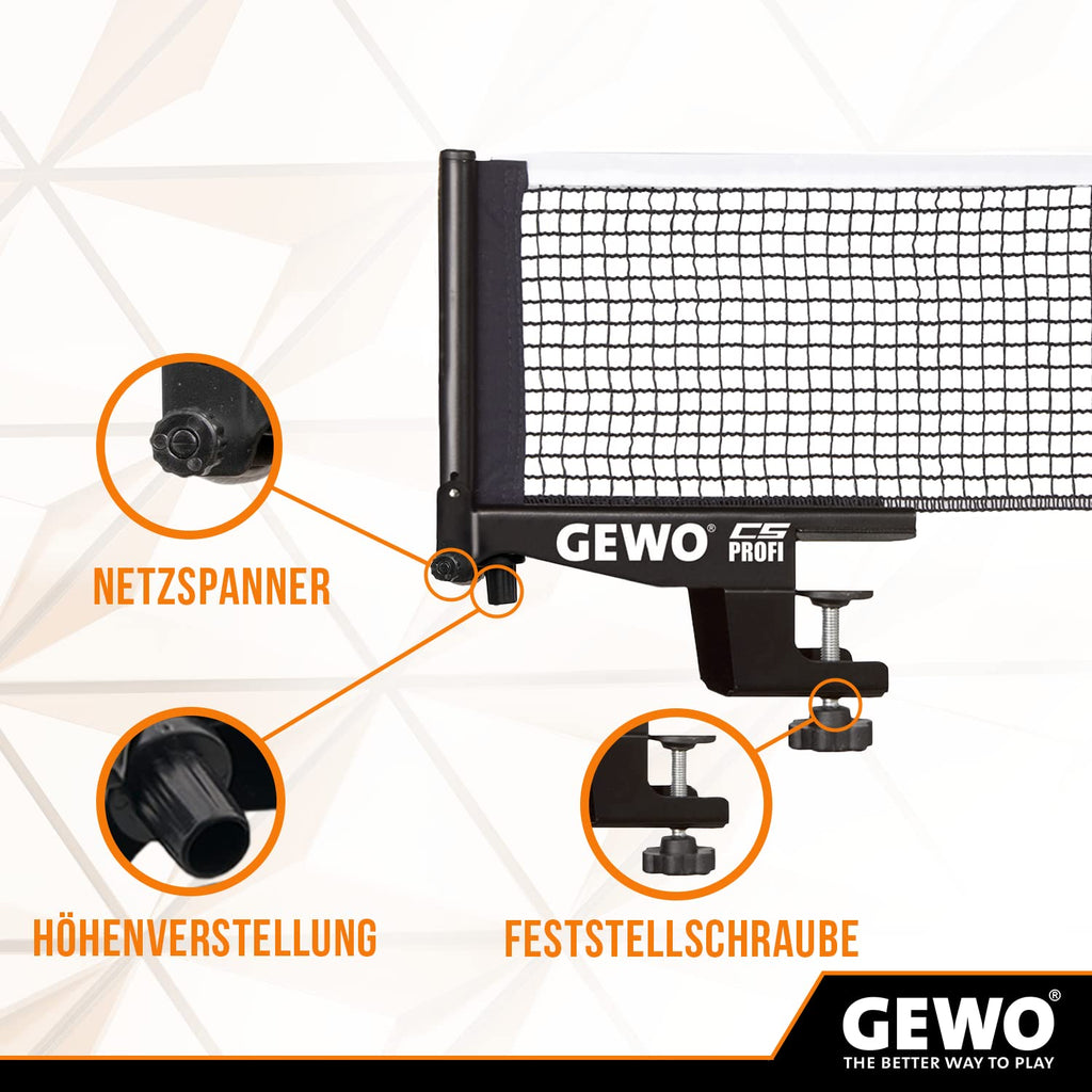 Gewo Cs Profi Table Tennis Net - Professional Table Tennis Net For Table Tennis Table - Solid Metal Set With Height Adjustment S