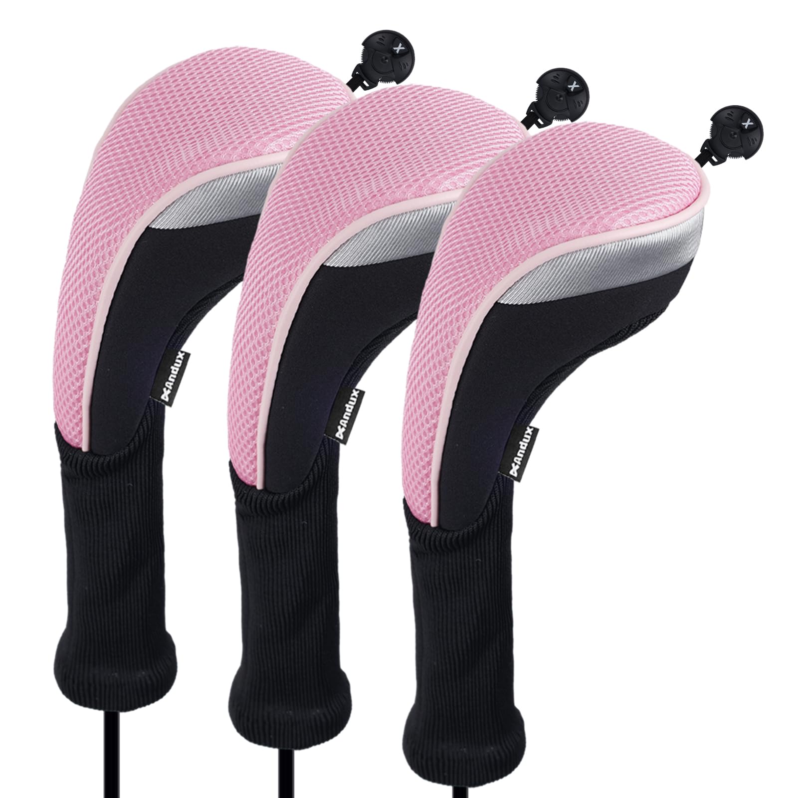 Andux 3Pcs/Pack Long Neck Golf Hybrid Club Head Covers Dial No. Tag Ctmt-02 Pink