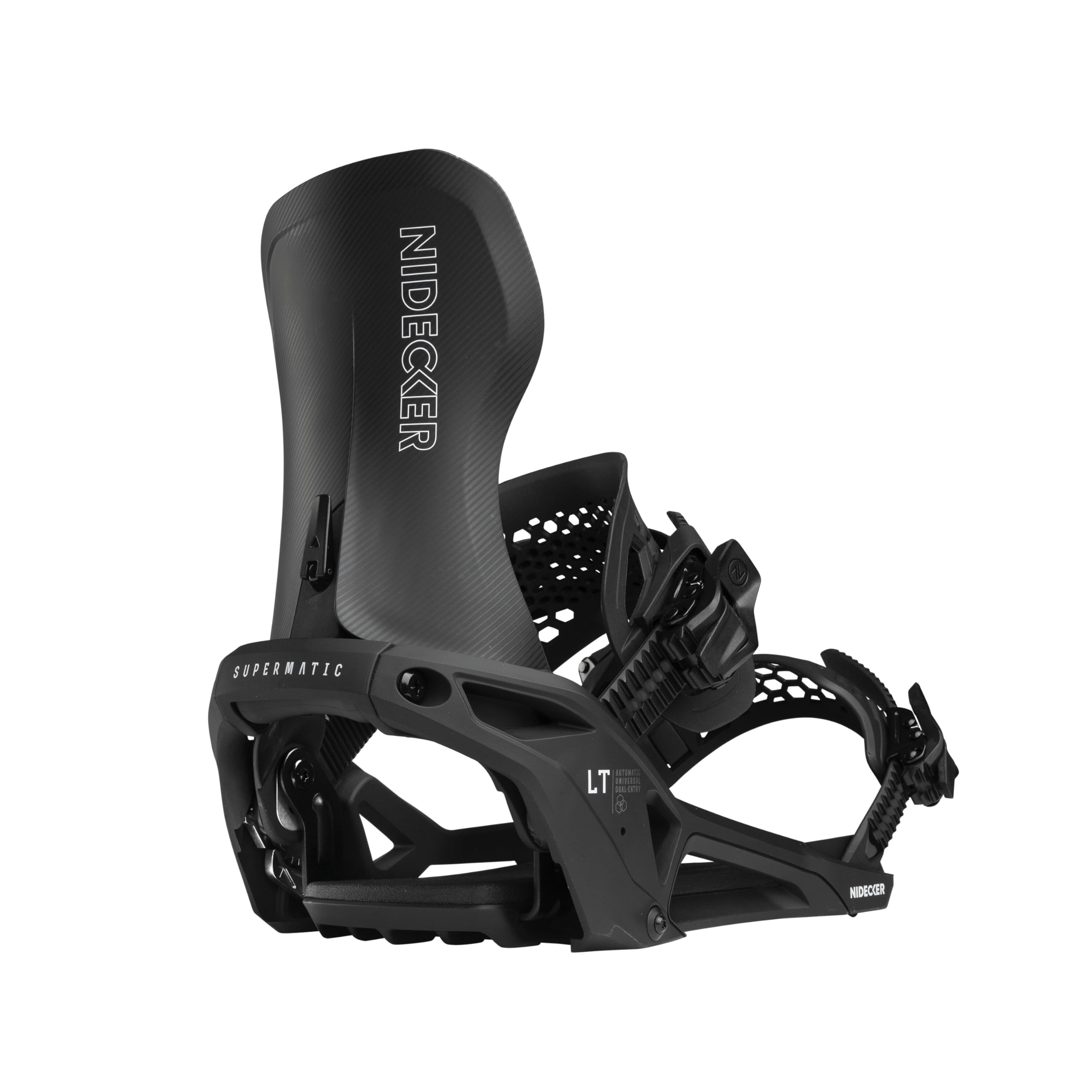 Nidecker LT Supermatic Snowboard Bindings - Automatic Dual-Entry Binding with Heel Pedal & Universal Fit - M - Black