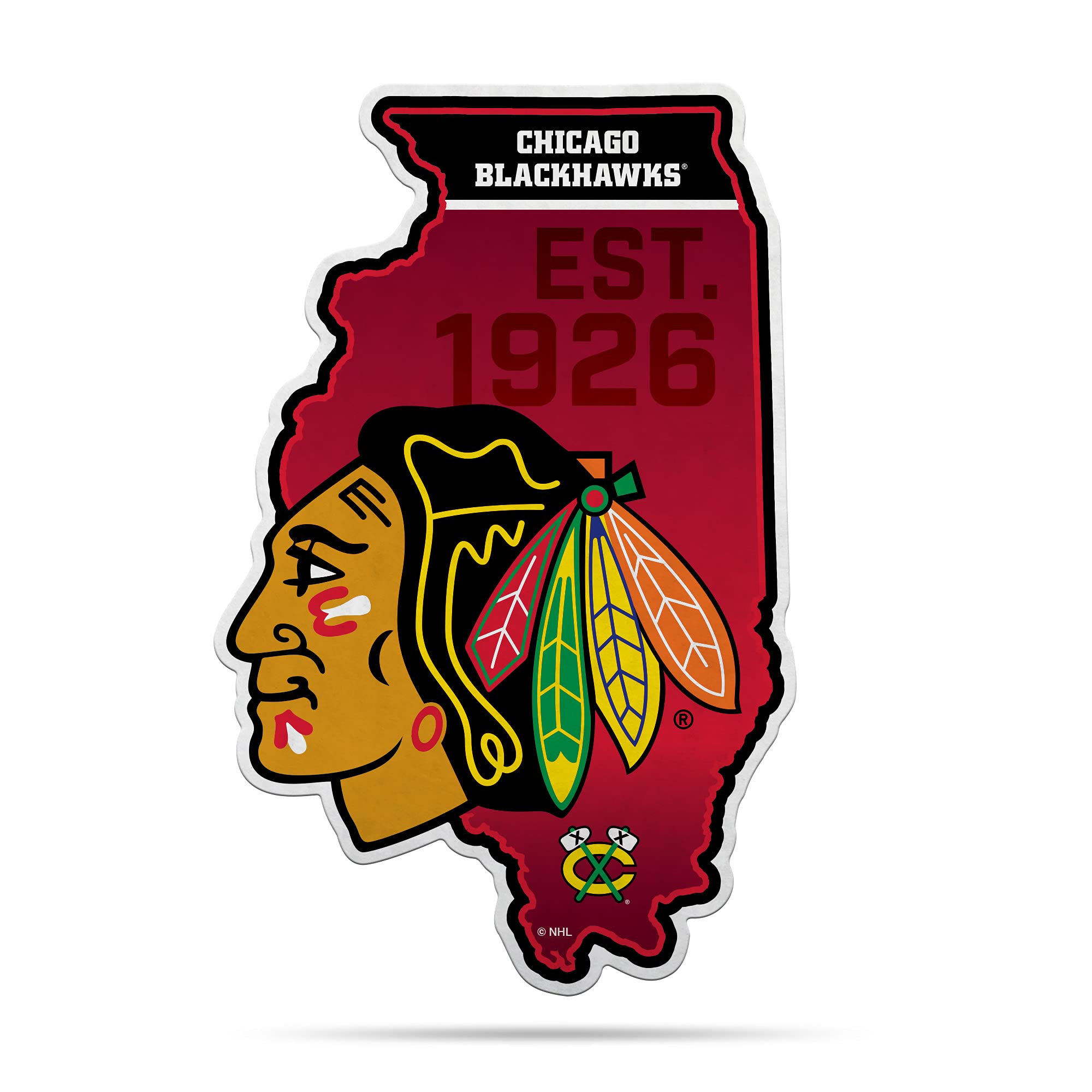 Rico Industries Nhl Hockey Chicago Blackhawks State Shape Shape Cut Pennant - Home And Living Room D  Cor - Soft Felt Ez To Hang