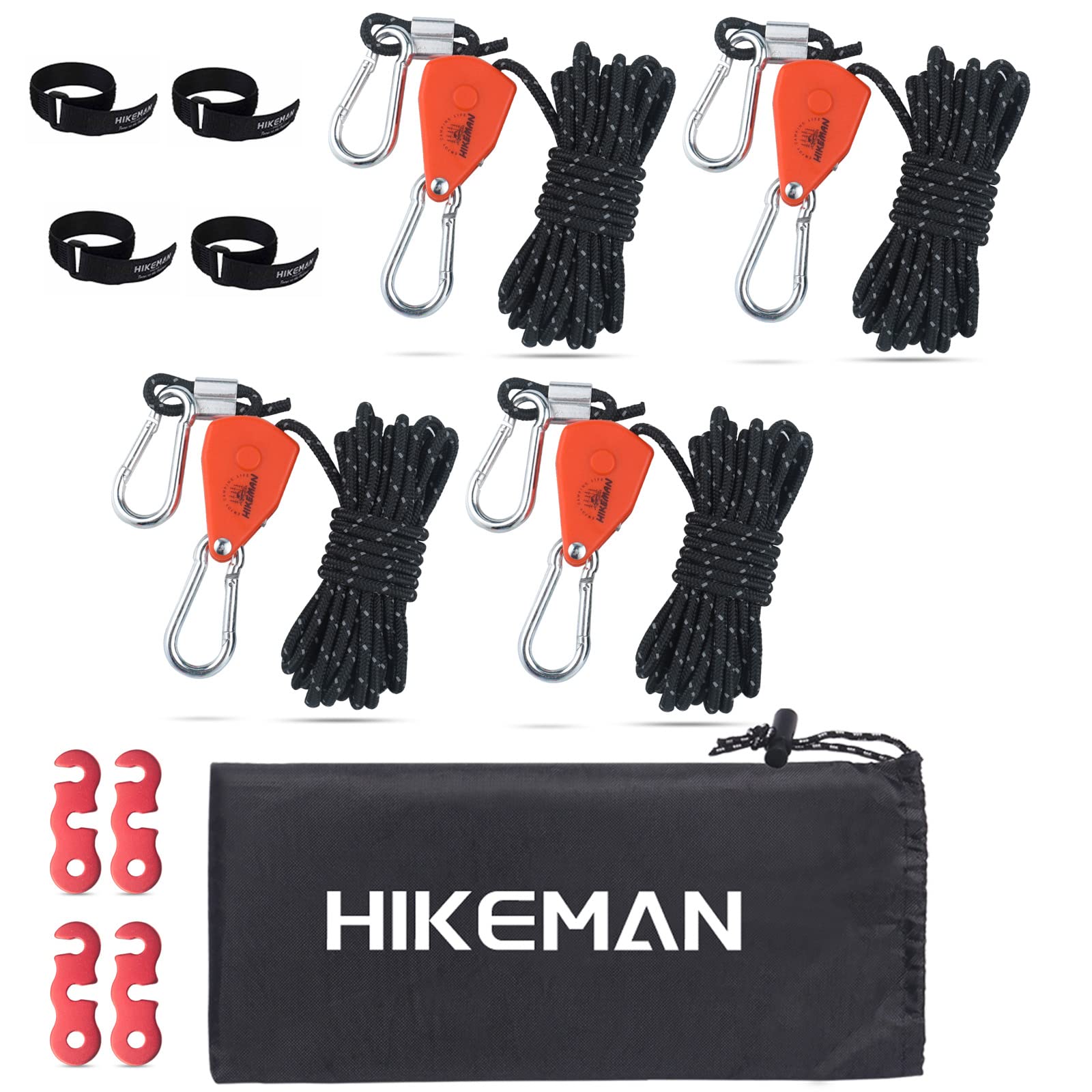 Hikeman Camping Rope With Ratchet Pulley,Quick Setup Outdoor Guy Lines Adjustable Tent Tie Downs Rope Hanger For Canopy,Kayak An