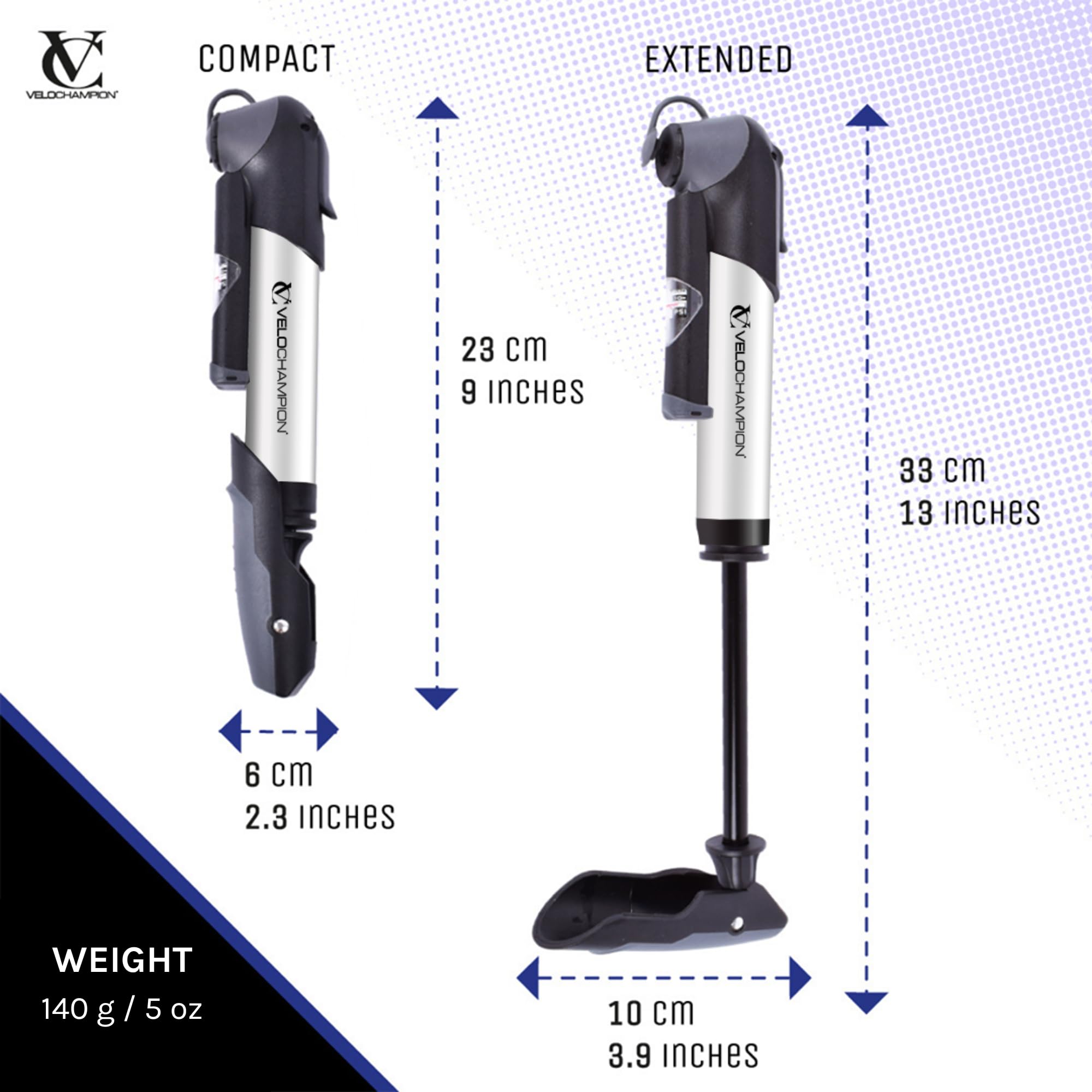 Velochampion Alloy 9 Mini Bicycle Pump With Gauge 120 Psi - Portable Bike Pump Includes Mount Kit, 6 Glueless Patches And Inflat