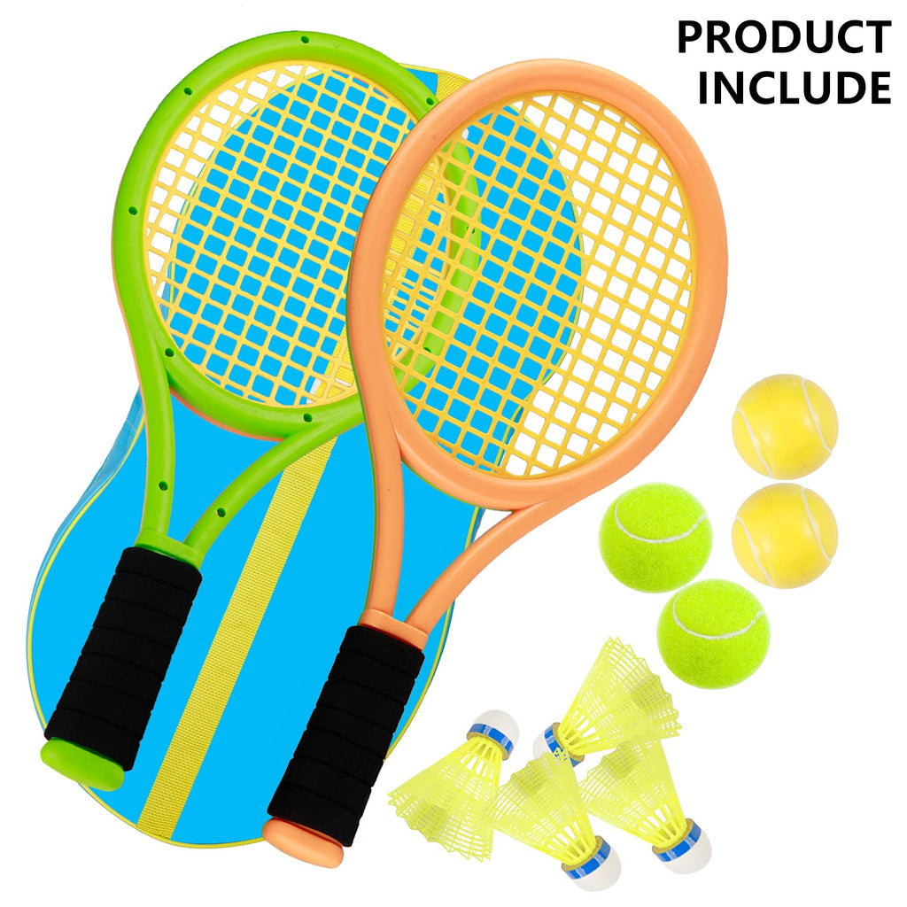 Kids Tennis Racket,17 Inch Plastic Tennis Racket With 2 Soft Balls,2 Tennis Balls And 4 Shuttlecocks For Kid,Toddler Outdoor/Ind