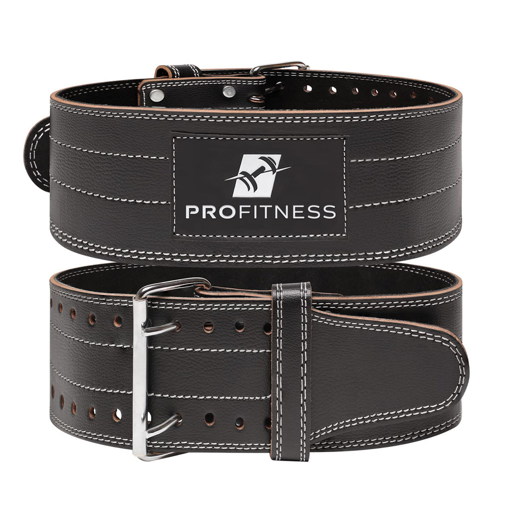 Profitness Genuine Leather Workout Belt (4 Inches Wide) - Proper Weight Lifting Form - Lower Back Support For Squats, Deadlifts,